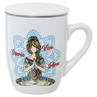 Mug Infusión Cerámica C/filtro Acero Inox, Yoga Mandala Ø8,5x11cm, 375ml