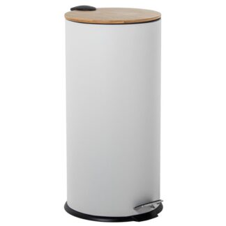 Papelera Acero Inoxidable 27l.c/pedal Tapa Madera Blanca Ø29x62cm