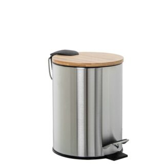 Papelera Acero Inoxidable 3l. C/pedal Tapa Madera Mate Ø17x23cm