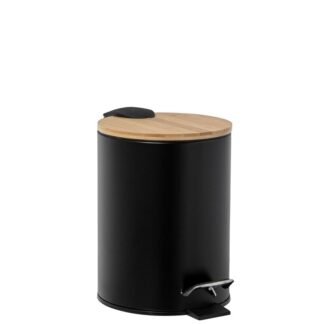 Papelera Acero Inoxidable 3l. C/pedal Tapa Madera Negra Ø17x23cm