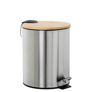 Papelera Acero Inoxidable 5l. C/pedal Tapa Madera Mate Ø20x28cm
