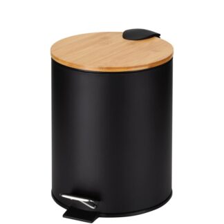 Papelera Acero Inoxidable 5l. C/pedal Tapa Madera Negra Ø20x28cm