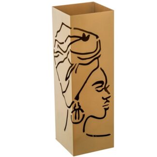 Paragüero Metal Dorado Cuadrado Africana 16x16x49cm