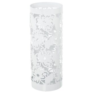 Paraguero Metal Redondo Blanco Flores 19x19x49 Cm.