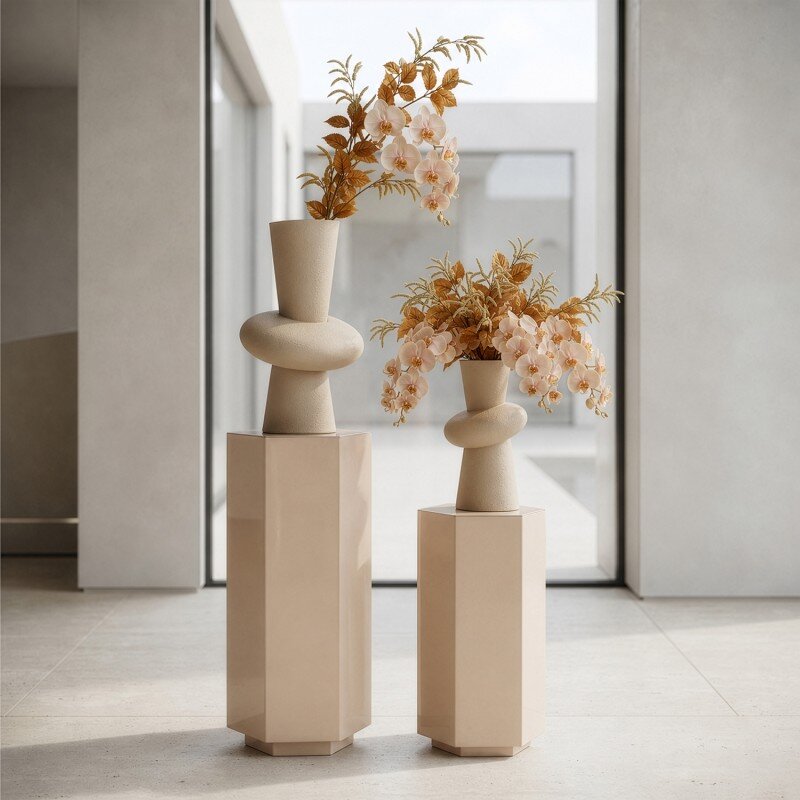 Pedestal Hexagonal 65cm Metal Beige Brillo 28x28x65cm - Image 2