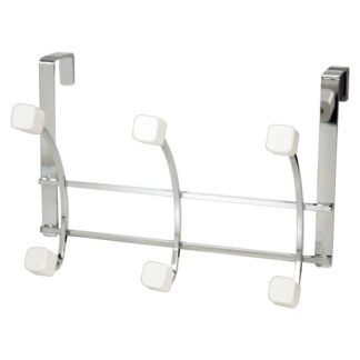 Percha Puerta 3 Ganchos Cromada, Pomos Madera Blanco Mate 27x13x20cm