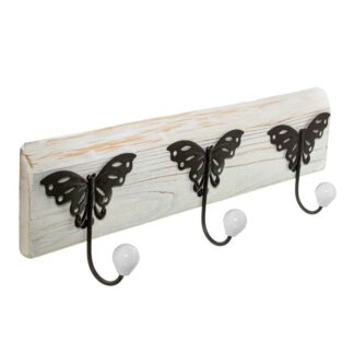 Perchero Madera C/3 Ganchos Metal+cerámica Blanca 48x8x15cm