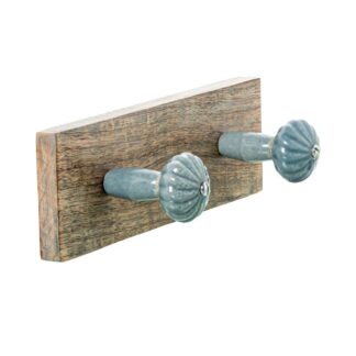Perchero Pared Madera Mango C/2 Ganchos Cerámica 22,5x7,5x7,5cm