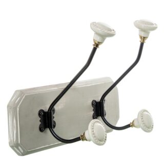 Perchero Pared Madera Mango C/2 Ganchos Hierro/ceramica 28x14x19cm Base:28x2x10cm