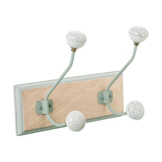 Perchero Pared Madera Mango C/2 Ganchos Hierro/ceramica 28x14x19cm Base:28x2x10cm