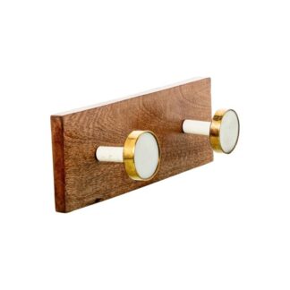 Perchero Pared Madera Mango C/2 Ganchos Marmol/latón/resina 28x7x10cm