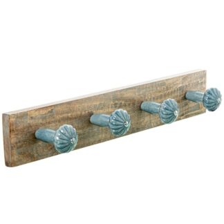Perchero Pared Madera Mango C/4 Ganchos Cerámica 45x7,5x7,5cm