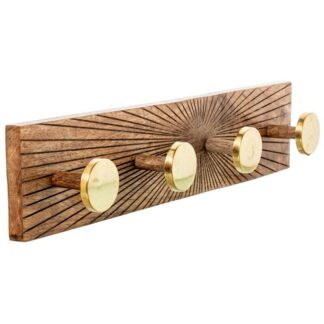 Perchero Pared Madera Mango C/4 Ganchos Latón/madera Mango 48x7x10cm