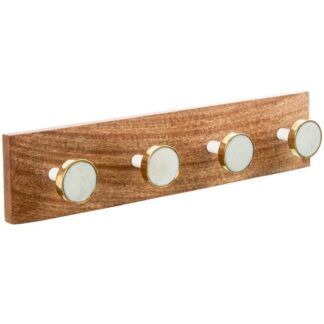 Perchero Pared Madera Mango C/4 Ganchos Marmol/laton/resina 45x7x10cm