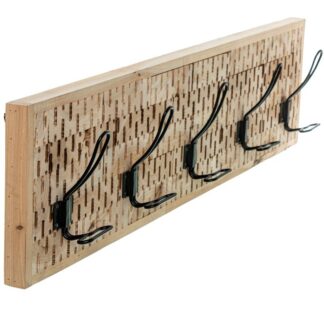 Perchero Pared Madera Natural C/5 Ganchos Metal 80x8x20cm