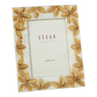 Portafotos Nácar 13x18cm Flores Relieve Tostado/natural Ext.19,5x24,5x1cm