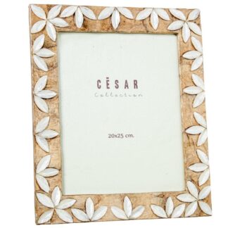 Portafotos Nacar 20x25cm Flores Relieve Natural/tostado Ext.27x32x1cm
