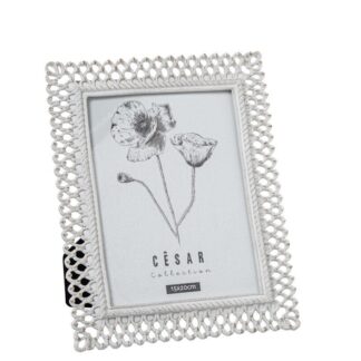 Portafotos Resina 15x20cm Blanco Calado Ext:21,5x1,2x26cm