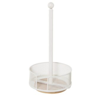 Portarrollo Cocina Metal Rejilla Blanco Ø18x36cm, Base Giratoria