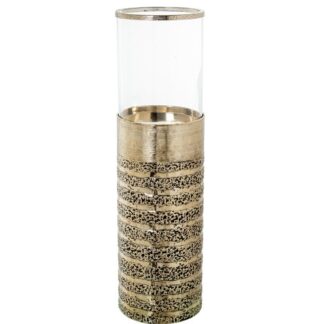 Portavelas Aluminio Dorado Y Cristal Ø21x74cm