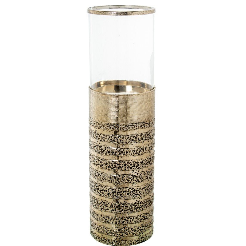 Portavelas Aluminio Dorado Y Cristal Ø21x74cm