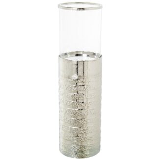 Portavelas Aluminio Plateado Y Cristal Ø21x74cm