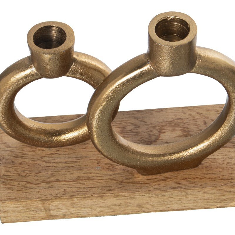 Portavelas Metal Dorado C/base Madera 20x18x7cm, Para 2 Velas - Image 4