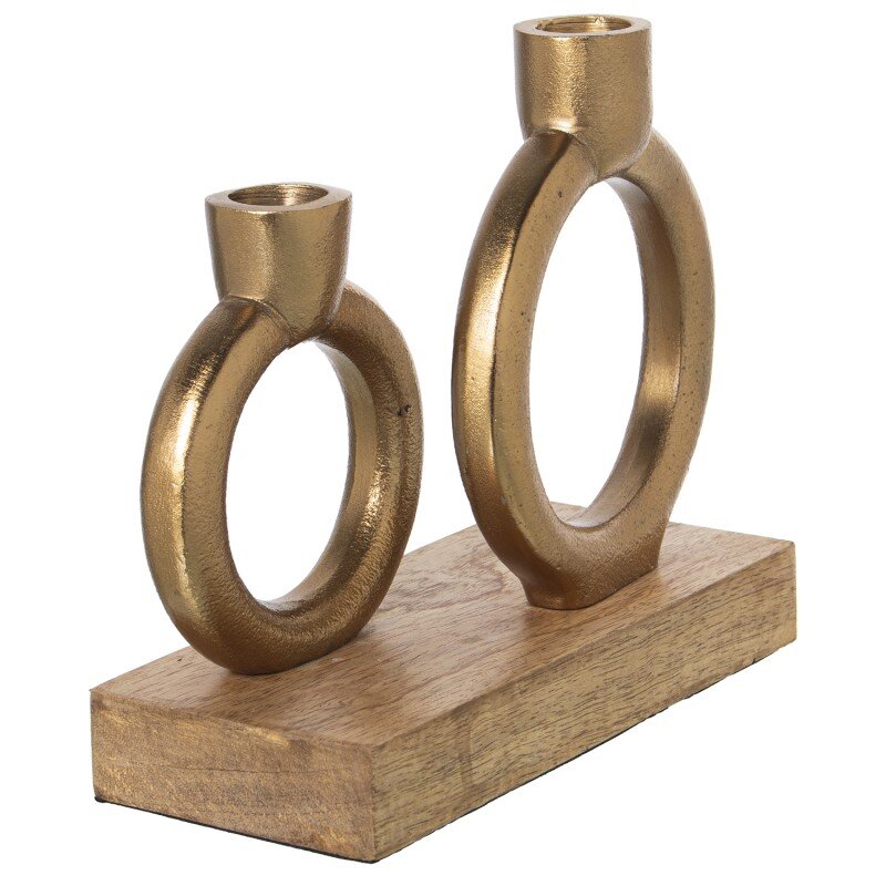 Portavelas Metal Dorado C/base Madera 20x18x7cm, Para 2 Velas - Image 5