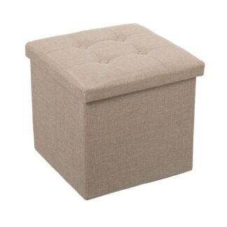 Puf Plegable Poliester Beige Almacenaje 38x38x38cm