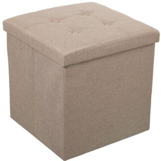 Puf Plegable Poliester Beige Almacenaje 45x45x45cm