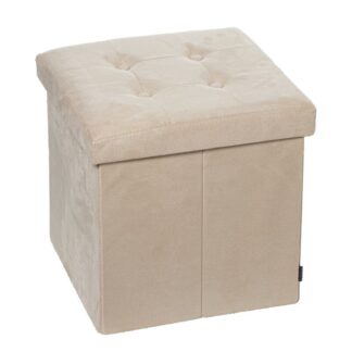 Puf Plegable Poliéster Beige Gamuza Almacenaje 38x38x38cm