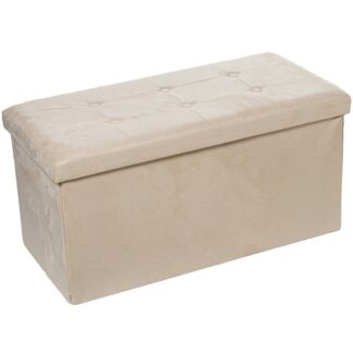 Puf Plegable Poliéster Beige Gamuza Almacenaje 77x38x38cm