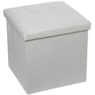 Puf Plegable Poliester Blanco Felpa Almacenaje 45x45x45cm