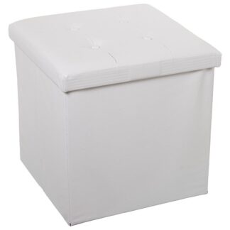 Puf Plegable Polipiel Blanco Almacenaje 45x45x45cm