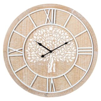 Reloj Pared Ø60cm Madera Dm Árbol De La Vida Natural/blanco Ø60x4,5cm Pila:1xaa No Inclui