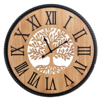 Reloj Pared Ø60cm Madera Dm Árbol De La Vida Natural/negro Ø60x4,5cm Pila:1xaa No Inclui
