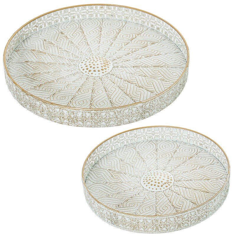 Set 2 Bandejas Blanco/oro Ø45x5+ø36x5cm