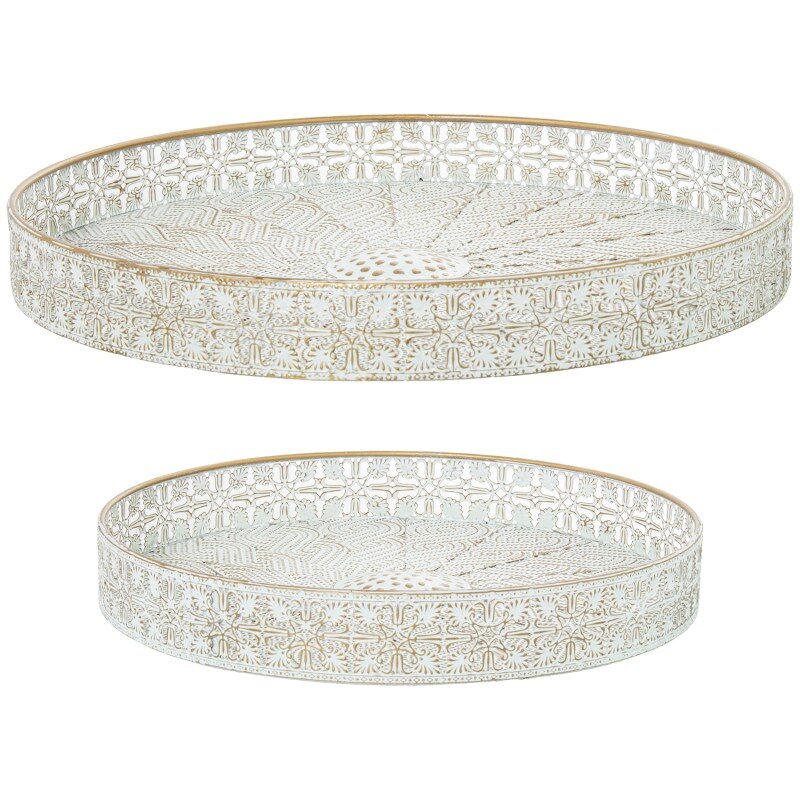 Set 2 Bandejas Blanco/oro Ø45x5+ø36x5cm - Image 3