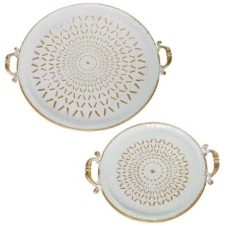 Set 2 Bandejas Decorativas Metal Blanco/oro 56x49x6,5cm+39x32x6cm