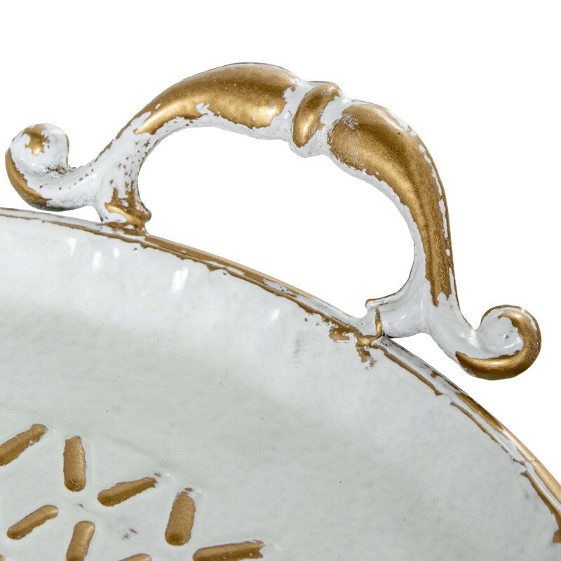 Set 2 Bandejas Decorativas Metal Blanco/oro 56x49x6,5cm+39x32x6cm - Image 3