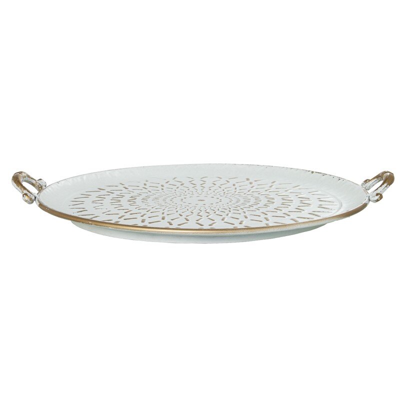 Set 2 Bandejas Decorativas Metal Blanco/oro 56x49x6,5cm+39x32x6cm - Image 4