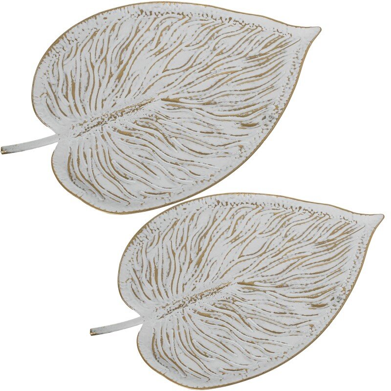 Set 2 Bandejas Metal Blanco/oro 70x45x4cm+57x37x3cm