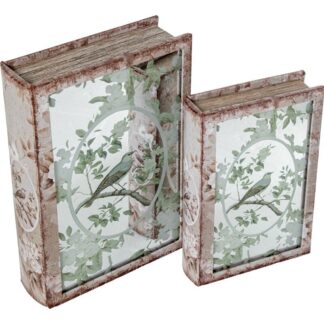 Set 2 Cajas Libro Madera Dm C/espejo, Interior Terciopelo 30x20x7+24x16x5cm