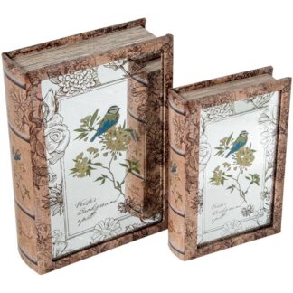 Set 2 Cajas Libro Madera Dm C/espejo, Interior Terciopelo 30x20x7+24x16x5cm
