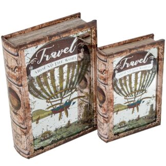 Set 2 Cajas Libro Madera Dm C/espejo, Interior Terciopelo 30x20x7+24x16x5cm