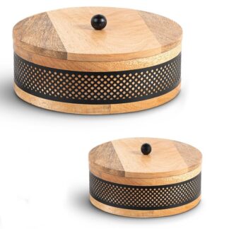 Set 2 Cajas Madera/metal Negro Ø20x8+ø15x8cm