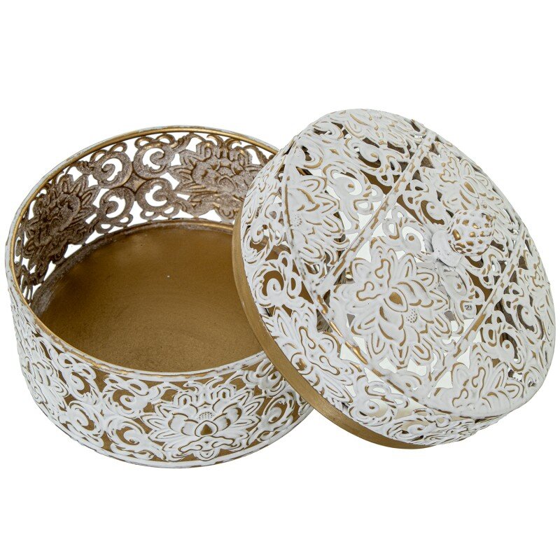 Set 2 Cajas Metal C/tapa Blanco/oro 20,5x20,5x19+17x17x16cm - Image 2