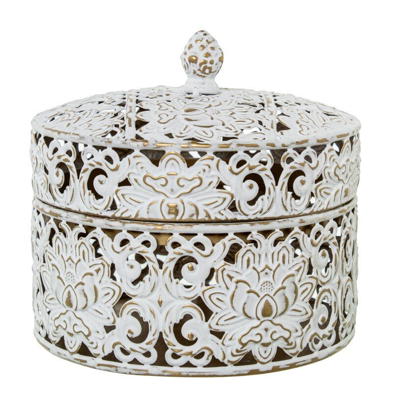 Set 2 Cajas Metal C/tapa Blanco/oro 20,5x20,5x19+17x17x16cm - Image 5