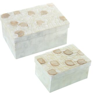 Set 2 Cajas Nácar Rectangularcírculos Natural/tostado 21x14x10+16x11x8cm