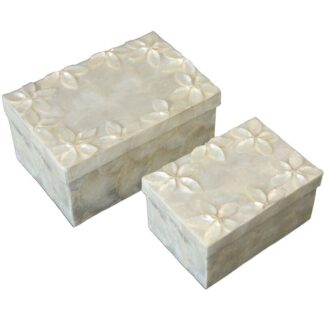 Set 2 Cajas Rect. Nácar Flores Relieve Natural 21x14x10+16x11x8cm